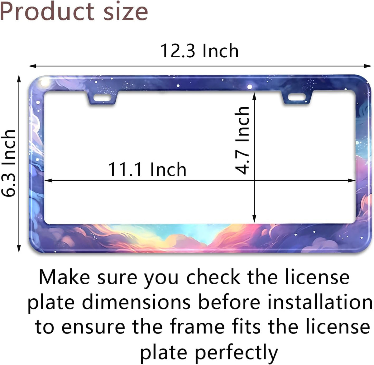Space Galaxy License Plate Frame Blue Cloud Stars Sky Stainless Steel License Plate Holder Auto Parts Decoration with Screws License Plate Holder 12x6 Inch for Women Gift Car Accessories