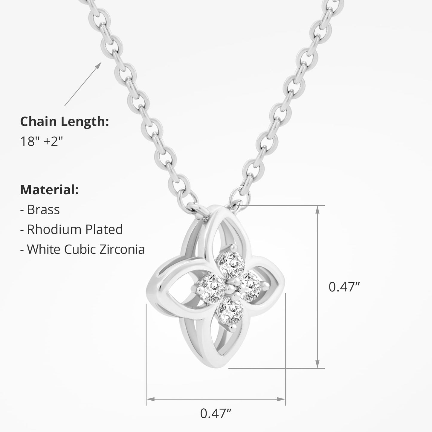 COBI Clover Pendant Necklace for Women, Rhodium 18K Gold Plated Lucky Four Leaf Clover with Cubic Zirconia CZ, Adjustable 18"+2" Chain Necklaces, Fashion Trendy Jewelry, Birthday Gift