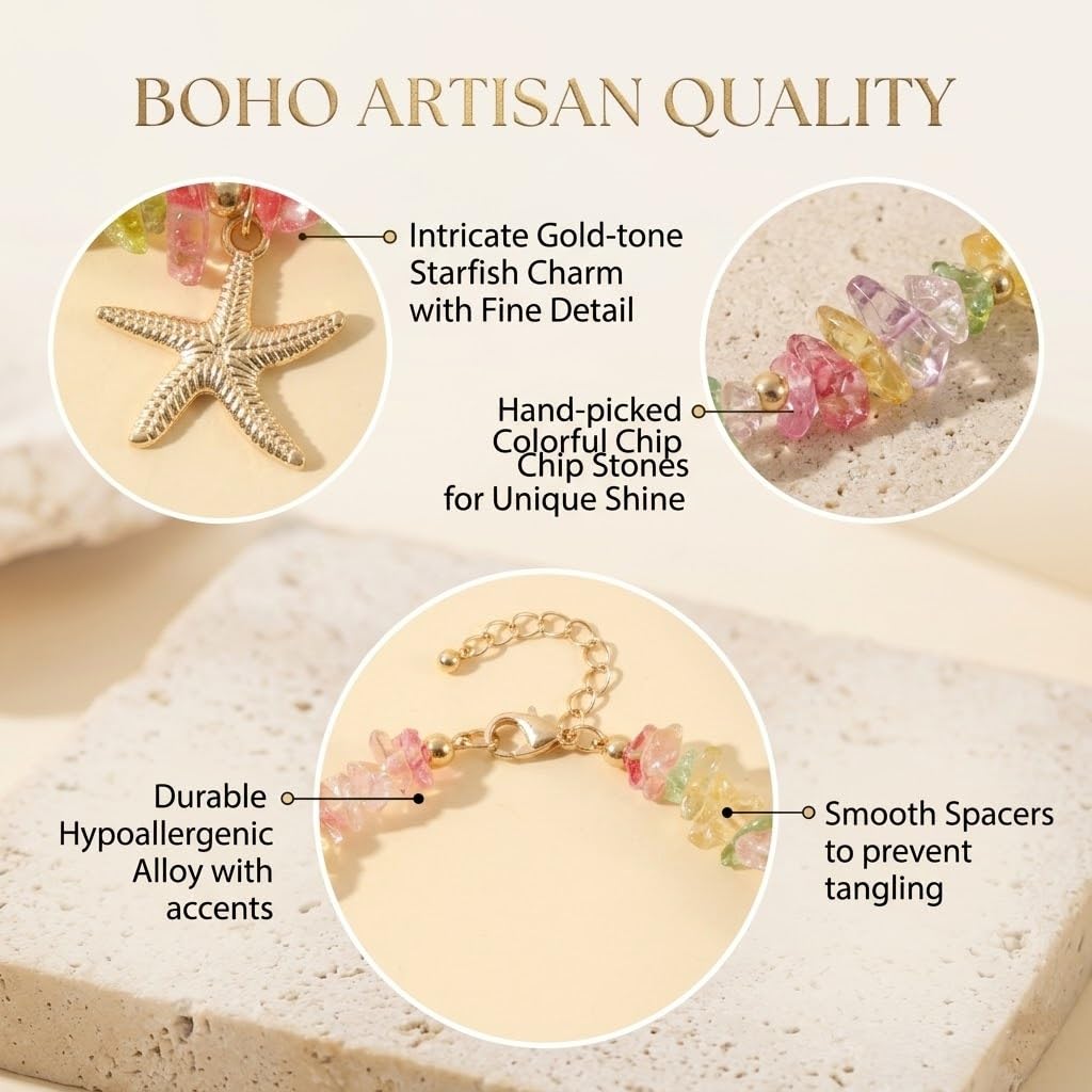 Boho Shell Pendant Necklace Starfish Pearl Beaded Summer Jewelry Y2K Statement Charm Necklaces Colorful Stone Daily&Holiday Jewelry Gifts for Women (A:starfish)