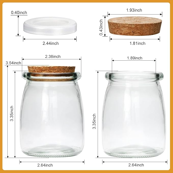 Brajttt Mini Yogurt Jars 6 Pack, 7 oz Glass Favor Jars with Cork Lids, Pudding Containers with Lids, Mason Jar Wedding Favors Honey Pot with Label Tags and String