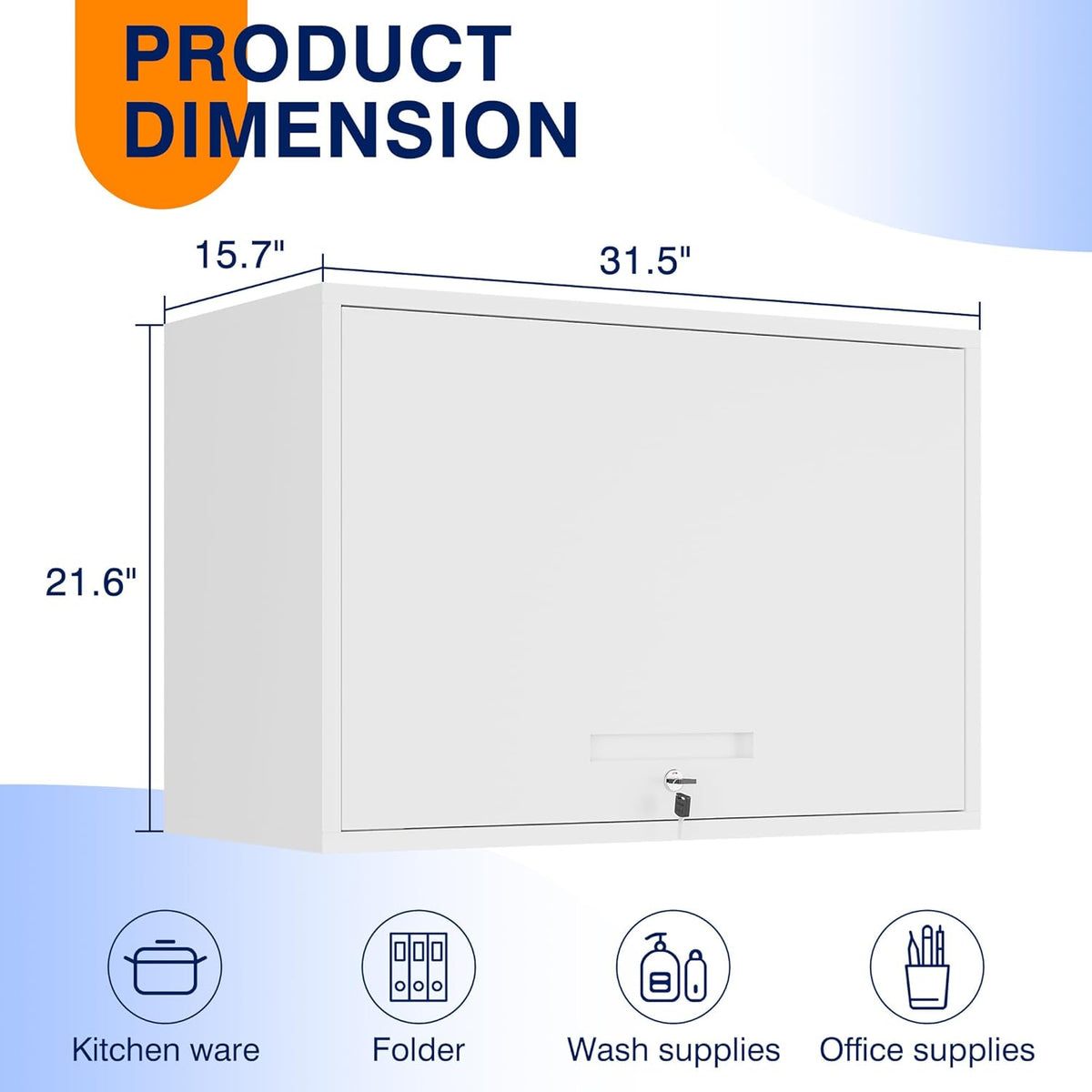 Yizosh Metal Wall Cabinet with Doors and Shelves, Floating Storage Unit for Garage or Basement (White, 21.6" H)