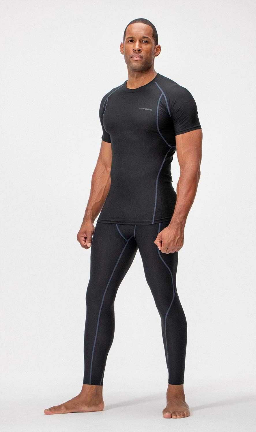 DEVOPS 3 Pack Men's Cool Dry Short Sleeve Compression Shirts, Sports Baselayer T-Shirts Tops, Athletic Workout Shirt