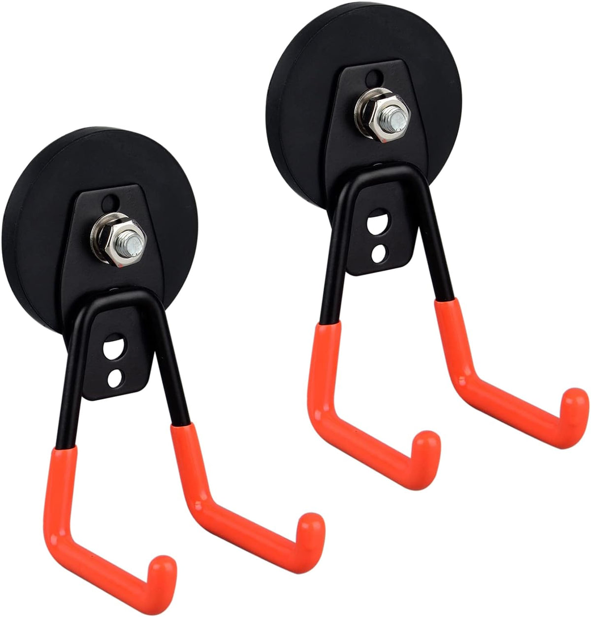 ULIBERMAGNET Heavy Duty Magnetic Garage Hooks,Strong Large Magnet Hooks for Power Drill,Garden Tools,Hose,Pegboard,Garage,Workshop,2 Pack Magnetic Storage Holder for Indoor Outdoor Hanging(Orange)