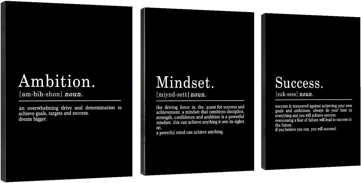 Inspirational Canvas Painting Wall Art -EPHANY ART - Mindset Quotes Prints, Motivational Wall Art Success Framed Entrepreneur Poster Positive Quotes Wall Poster for Home Office Workplace (M-3pcs,20x30inchx3pcs)