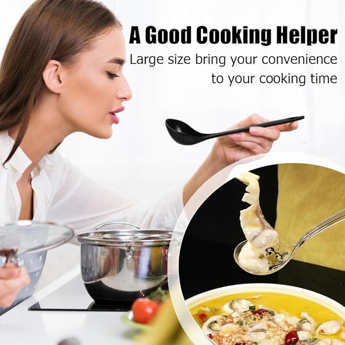 Large Plastic Serving Spoons,Disposable Heavy Duty Serving Spoons,Long Handle Scoop Soup Rice Ladle for Party Catering Buffet Restaurant,20 Pieces (10 Black Colander +10 Black Spoon)