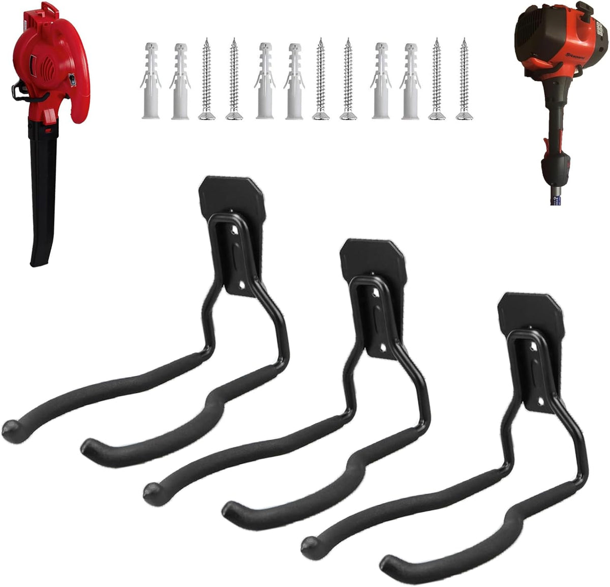Weedeater Hanger, String Trimmer Hanger and Wall Mounted Power Tool Holder, Garage Utility Hooks for Storage- Black, 3-Pcs