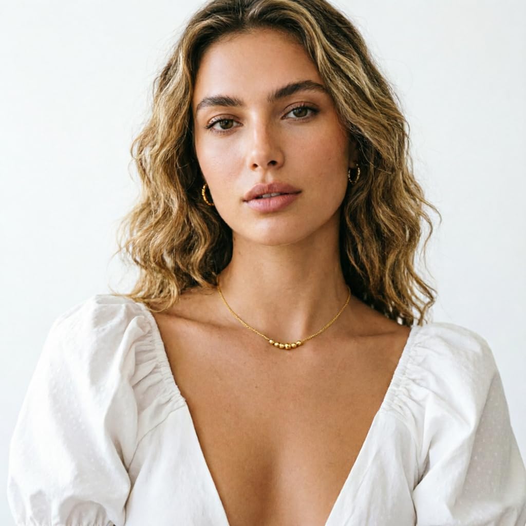 Gold Beads Necklace, Women 14k Gold Plated Cute Fashion Dainty Necklace Tiny Beads Chain Penadant Necklace Minimal Jewelry