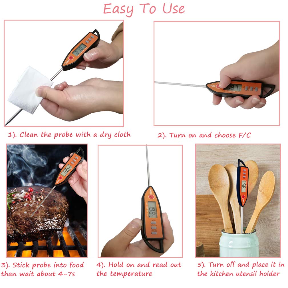 Digital Meat & Milk Thermometer - Instant Read Probe for Cooking, BBQ, Grill, Deep Fry, Roast & Baking