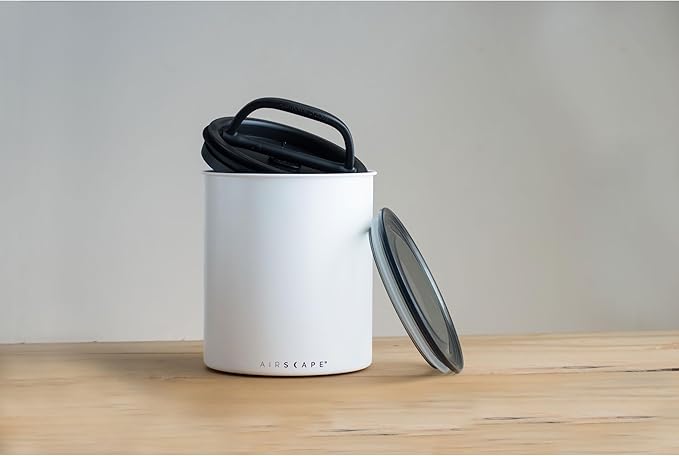 AirScape Planetary Design Kilo Coffee Storage Canister - US Patented Inner Plunger Lid Removes Excess Oxygen - DON'T buy airtight, BUY AIR-LESS - Holds 2.2 lbs Coffee Beans - (Matte White)