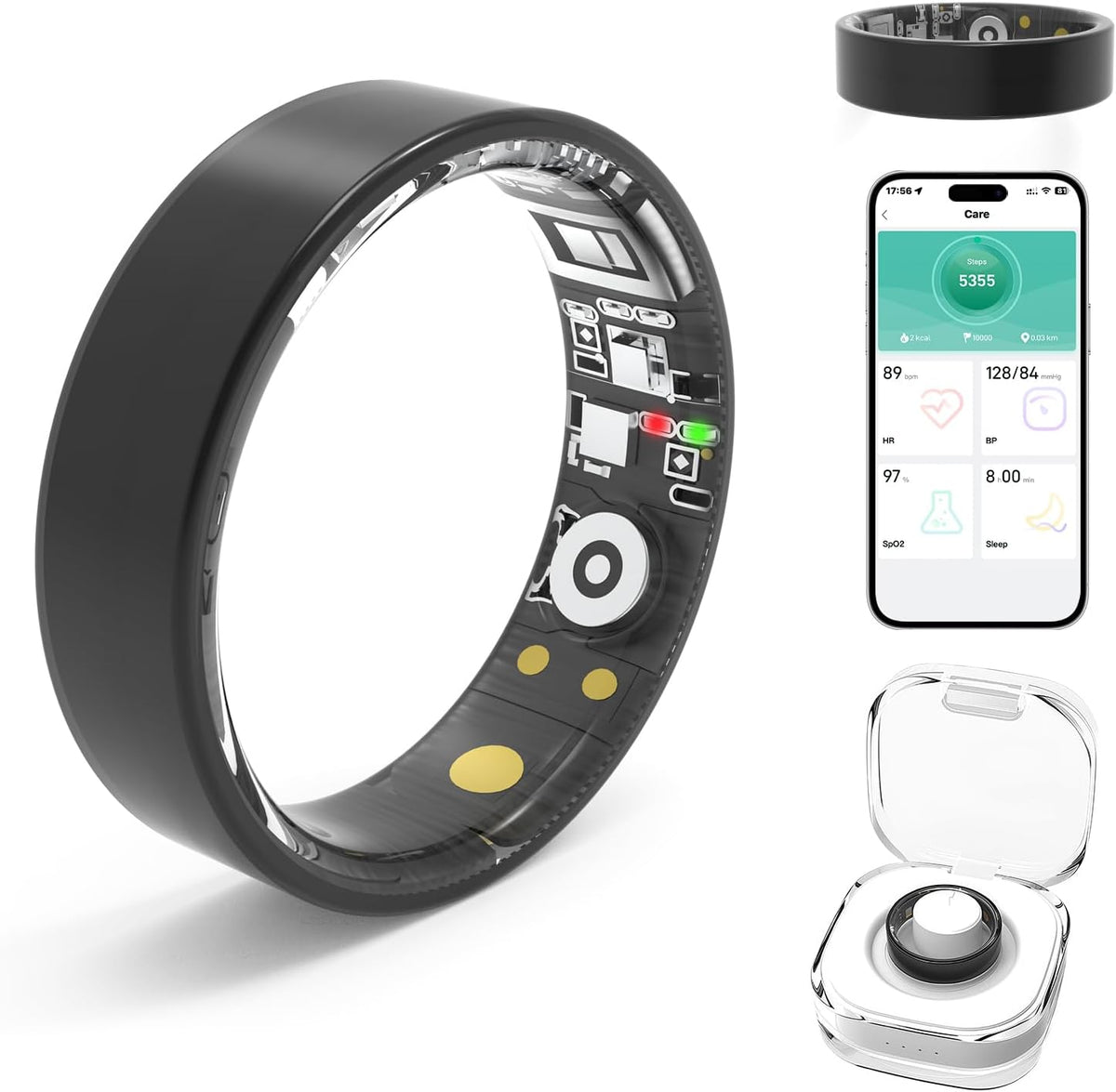 Smart Rings for Women Men,Fitness Tracker Ring,Heart Rate,Blood Oxygen,Blood Pressure,Step Tracker,Sleep Monitoring,No Subscription Fee,IP68 Waterproof Smart Ring for iphone&Android(Black 8)