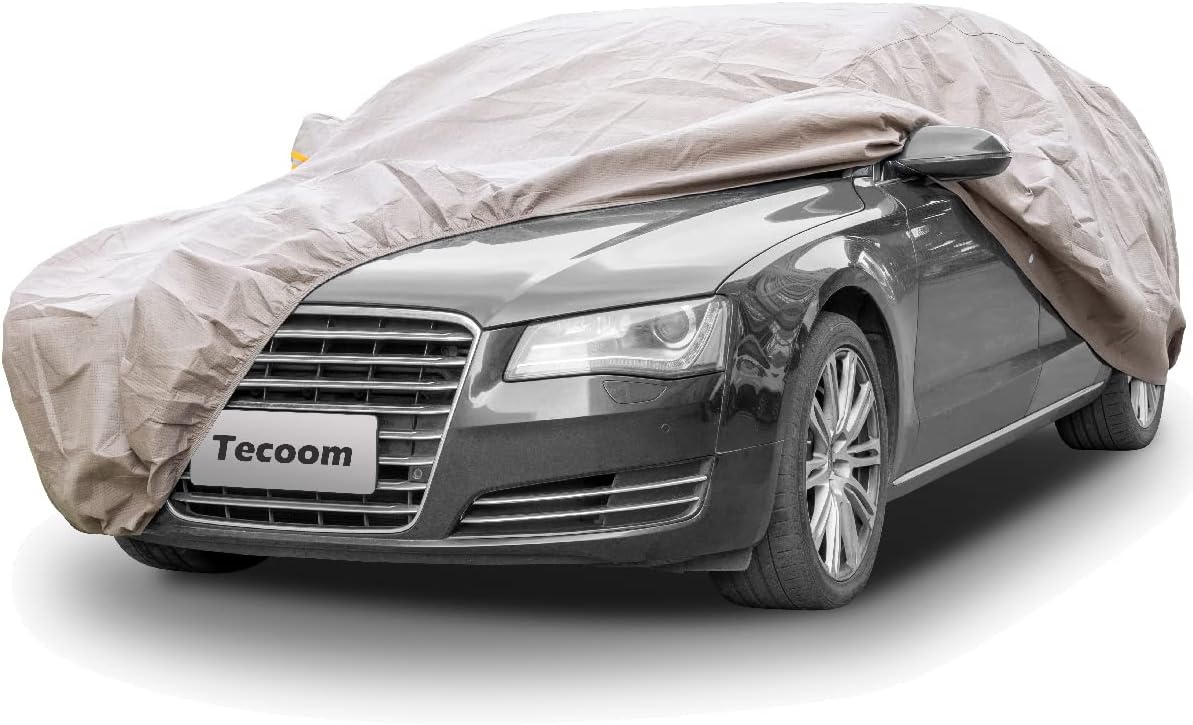 Tecoom Thick Shell Car Cover Super Breathable-Waterproof Windproof Snow Sun Rain UV Protective Outdoor All Weather Fit 170-190 Inches Length Sedan