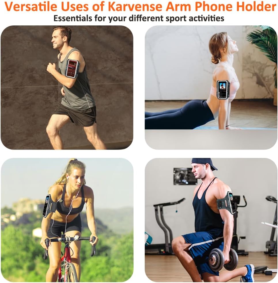 Running Phone Holder, Arm Band for Running for iPhone & Samsung Galaxy, Cell Phone Armband Holder for Walking, Gym, Workout, Men, Women, w/Adjustable Strap & Zipper Pocket (Black Heather-L)