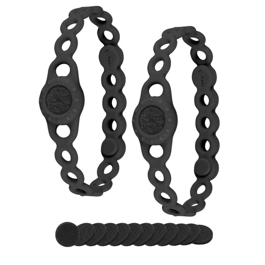 BONE Fragrance Chain (2 Packs), Aromatherapy Essential Oil Diffuser Bracelet, Adjustable & Skin-Friendly Silicone Wristbands for Kids & Adults (2-Pack Black + 16 Pcs Refill Pads)