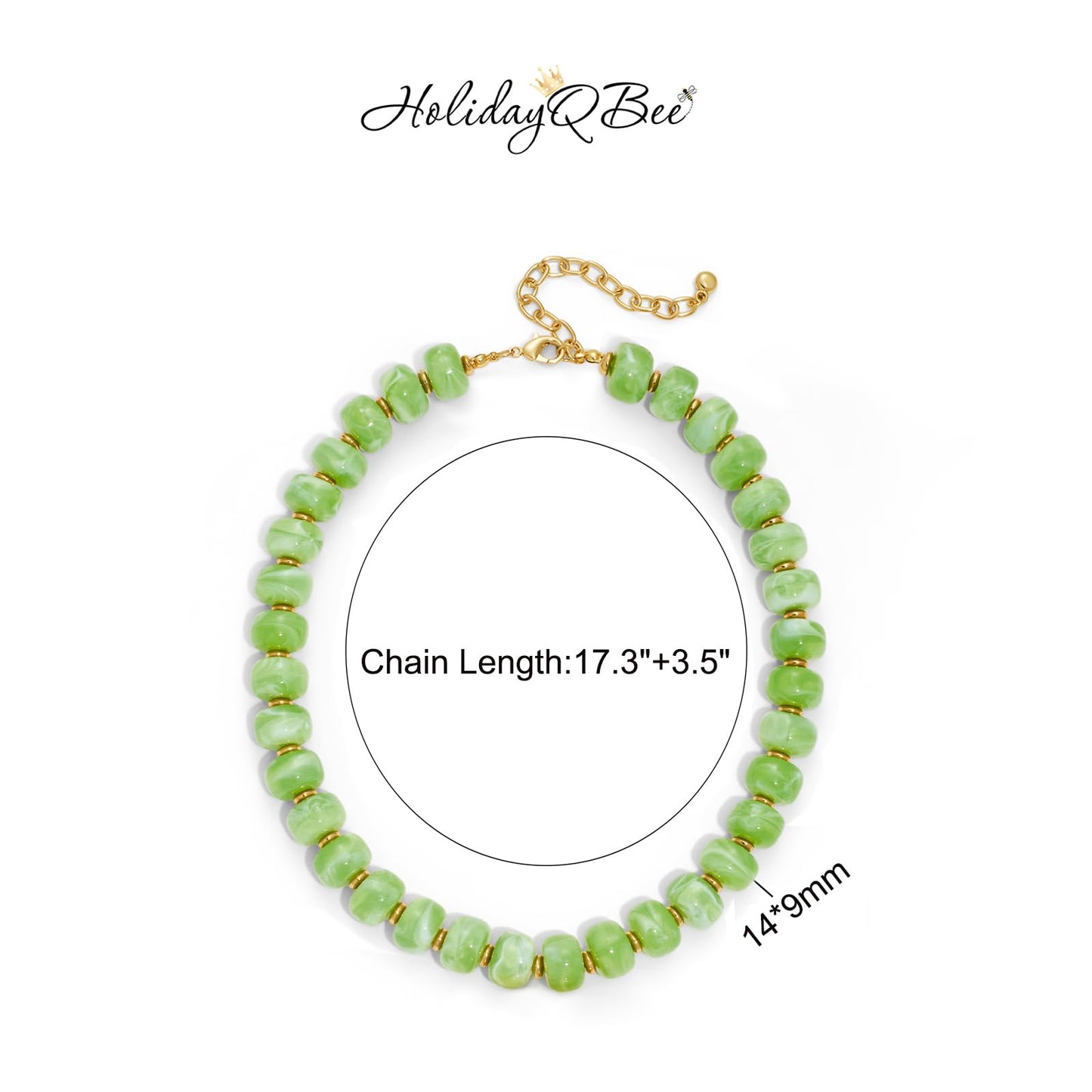 HolidayQbee Beaded Necklace for Women Boho Bead Chunky Necklace Big Bead Necklace Fashion Trendy Summer Olive Green Resin Beaded Necklaces Jewelry Gifts