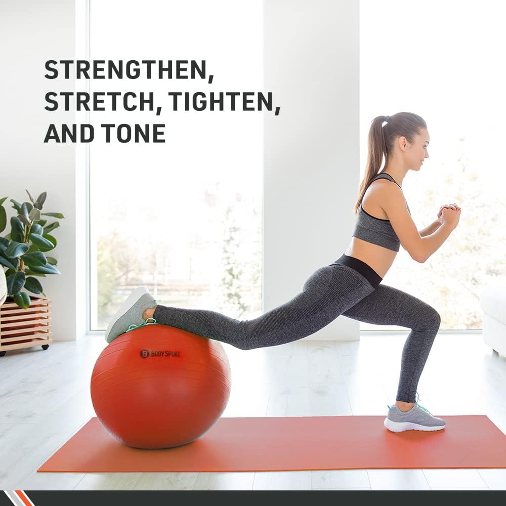 Body Sport Exercise Ball with Pump for Home, Gym, Balance, Stability, Pilates, Core Strength, Stretching, Yoga, Fitness Facilities, Desk Chairs