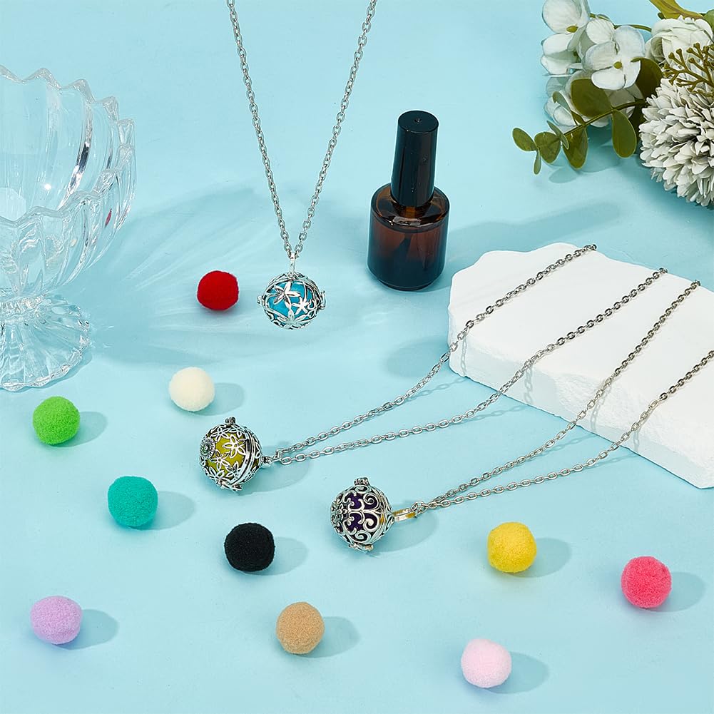 PH PandaHall 3pcs Essential Oil Diffuser Necklace, Aromatherapy Locket Pendant Scent Necklace with 10pcs Color Cotton Balls Platinum Flower Pendant Necklaces Chain for Men Women Jewelry Birthday Gifts