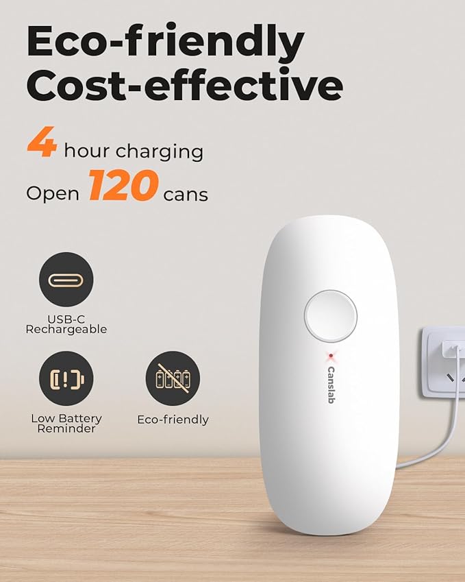 Canslab Ultrablade - USB Rechargeable Electric Can Openers for Senior with Arthritis- Automatic Kitchen Can Opener for Any Size Can, Smooth Edge, Small Handsfree One Touch Opener, Wall Mounted,White