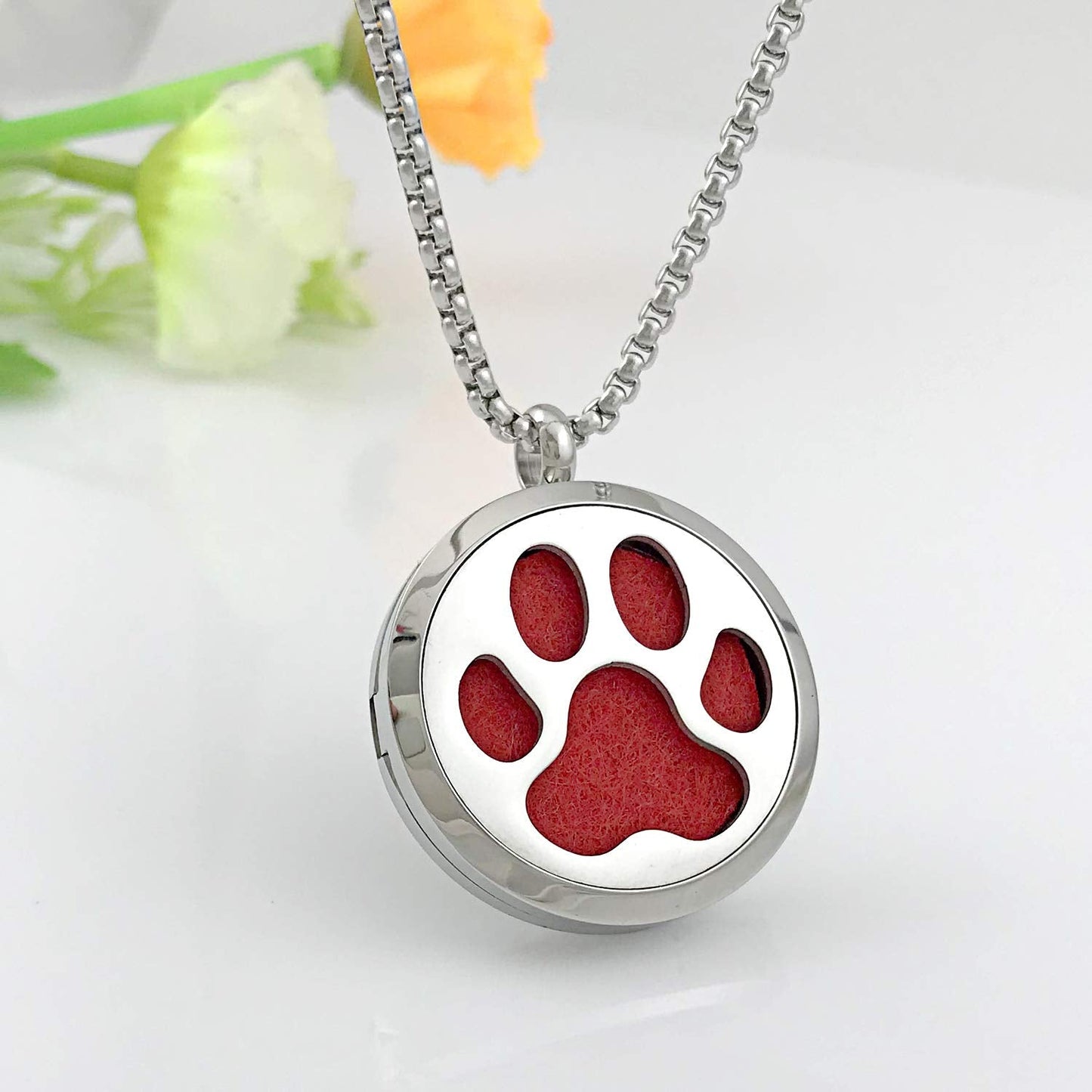 Essential Oil Necklace Diffuser Family Tree of Life Necklace Pendant Aromatherapy Locket Gifts (Dog Paw)
