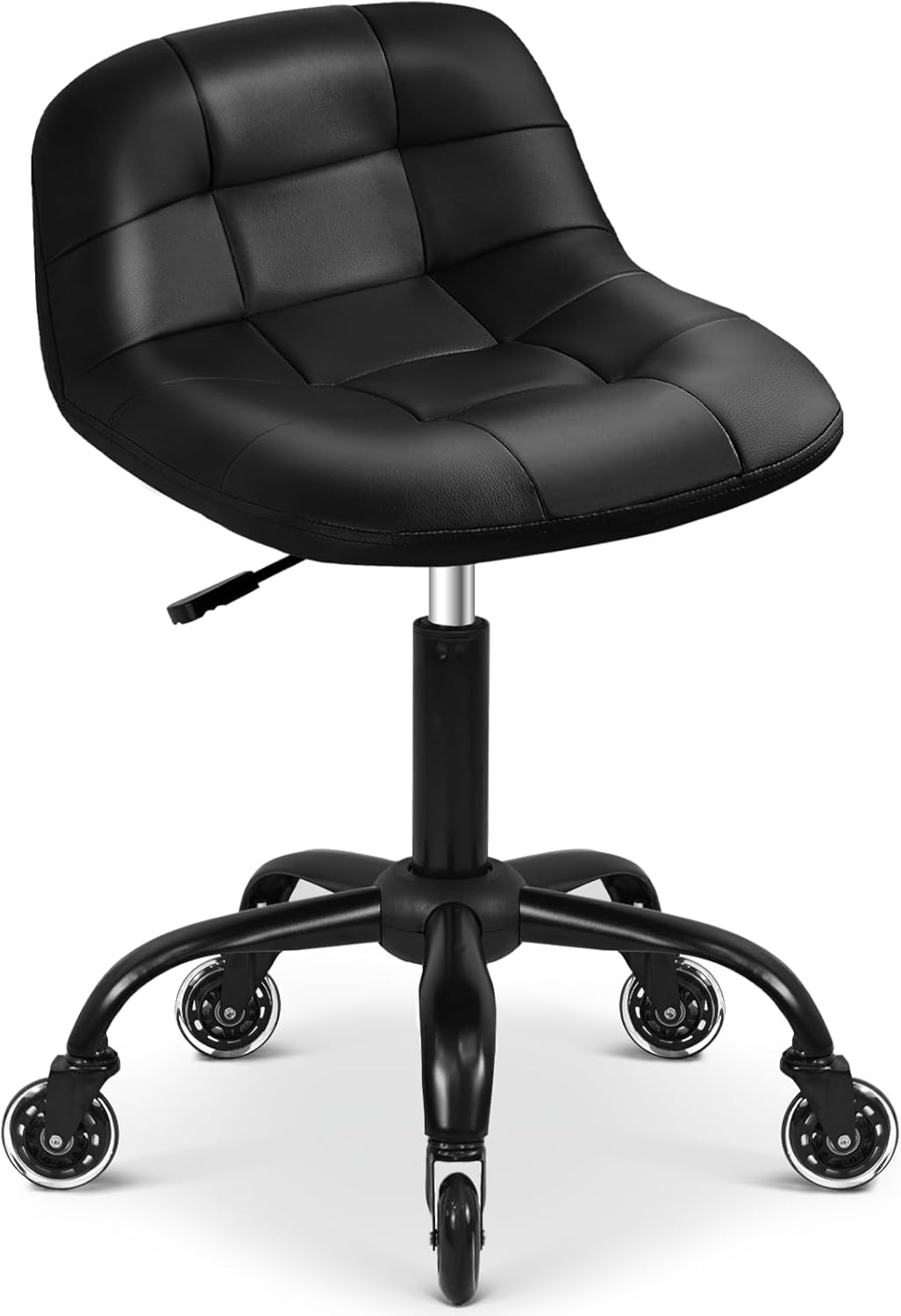 Rolling Stool with Wheels, Garage Shop Stool with Backrest, Roller Seat with Pneumatic Adjustable Height 16.93"-19.69", Heavy Duty Multi-Purpose Chair for Shop Salon Office Home, Black