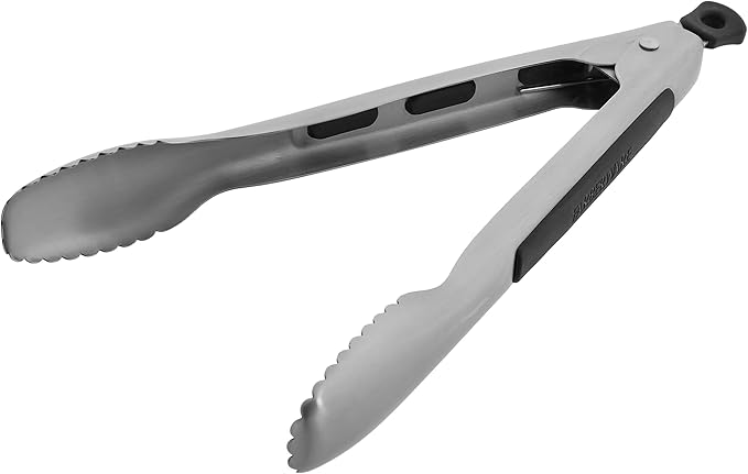 Farberware Stainless Steel Kitchen Tongs 9 Inch Locking Heat Resistant Ergonomic Handle Scalloped Tips Durable Dishwasher Safe Cooking and Serving Tool