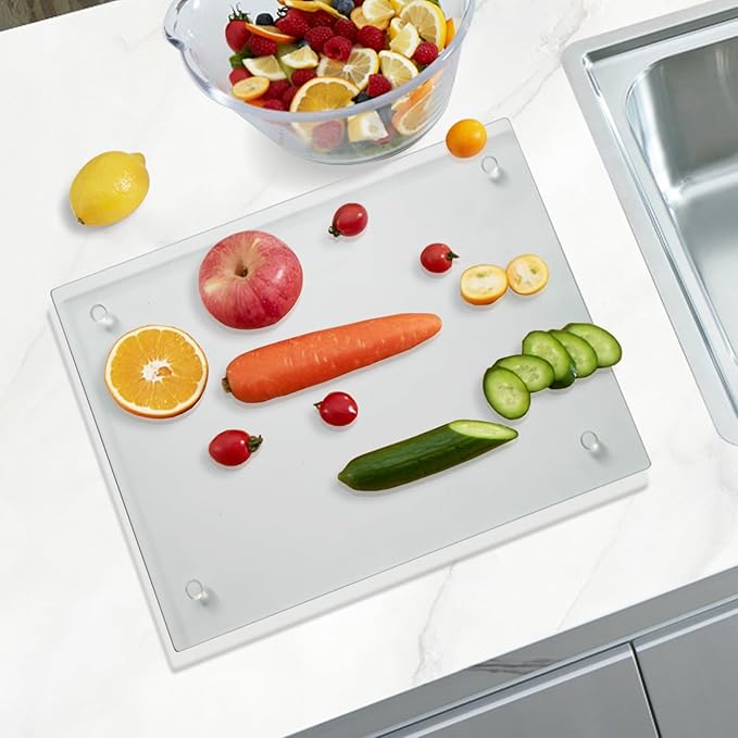Mymonfif Tempered Glass Cutting Board for Kitchen, Clear Glass Board for Countertop, with Non-Slip Feet, Heat Resistant, Extra Large Size 18x24" 1Pcs