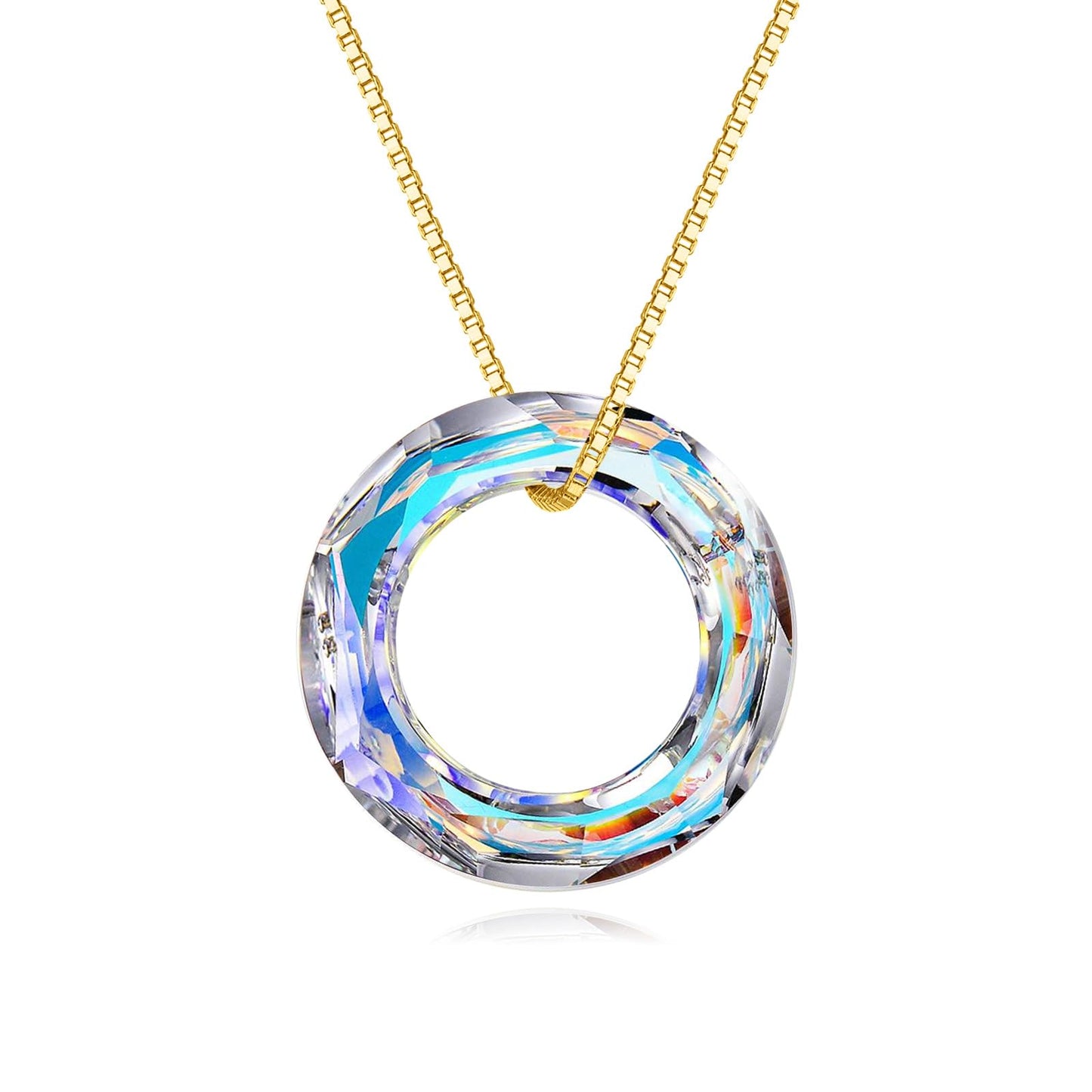 AOBOCO 925 Sterling Silver Circle Necklace with Austrian Crystal, Jewelry for Women Birthday Gift Christmas Holiday Gift (Dia 0.78" Gold Plated)