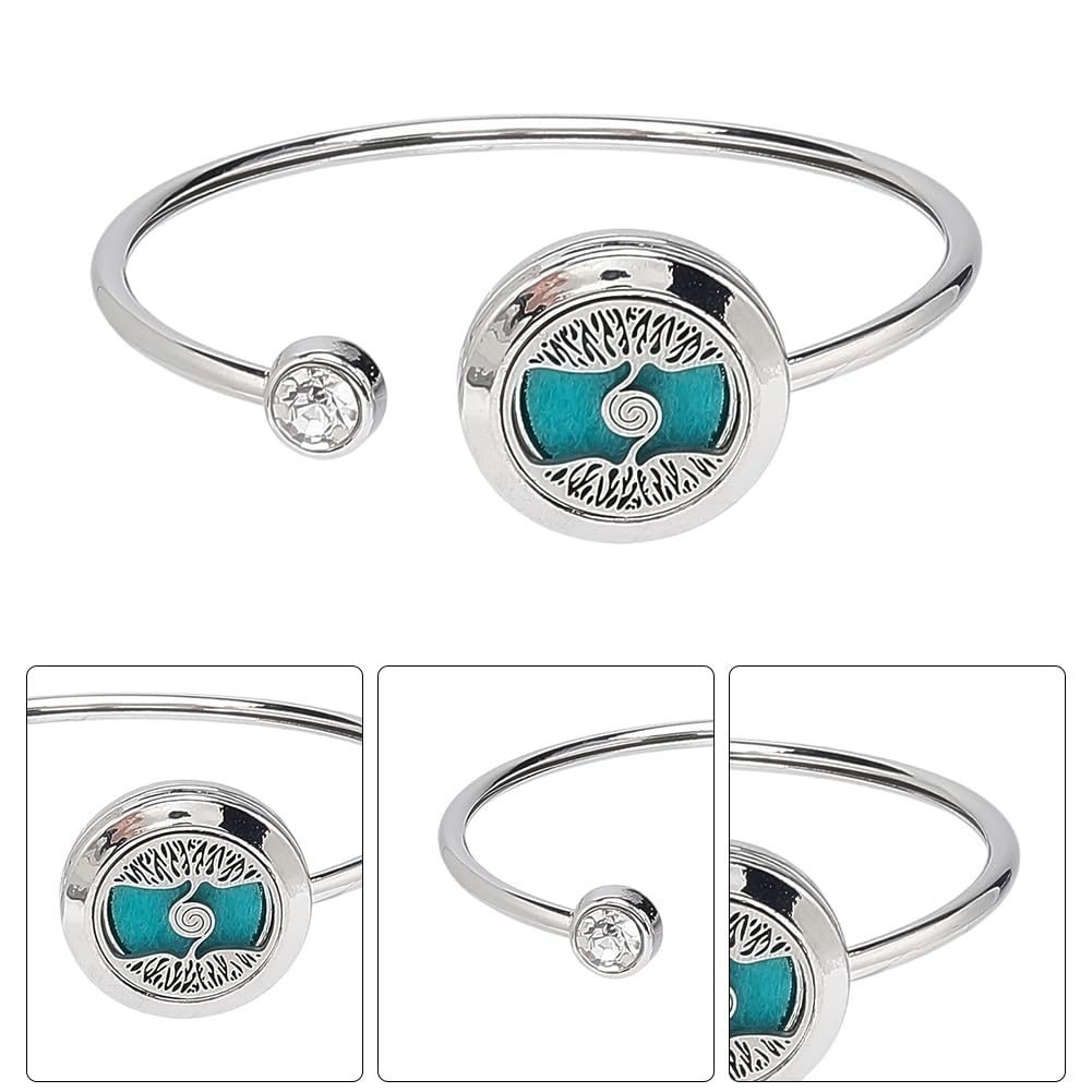 SUNNYCLUE 1 Box 2 Sets Essential Oil Bracelets Tree of Life Bangle Bracelet with 10Pcs Refill Pads Aromatherapy Diffuser Stainless Steel Adjustable Chain Band Pendant Jewelry for Women Gifts Birthday