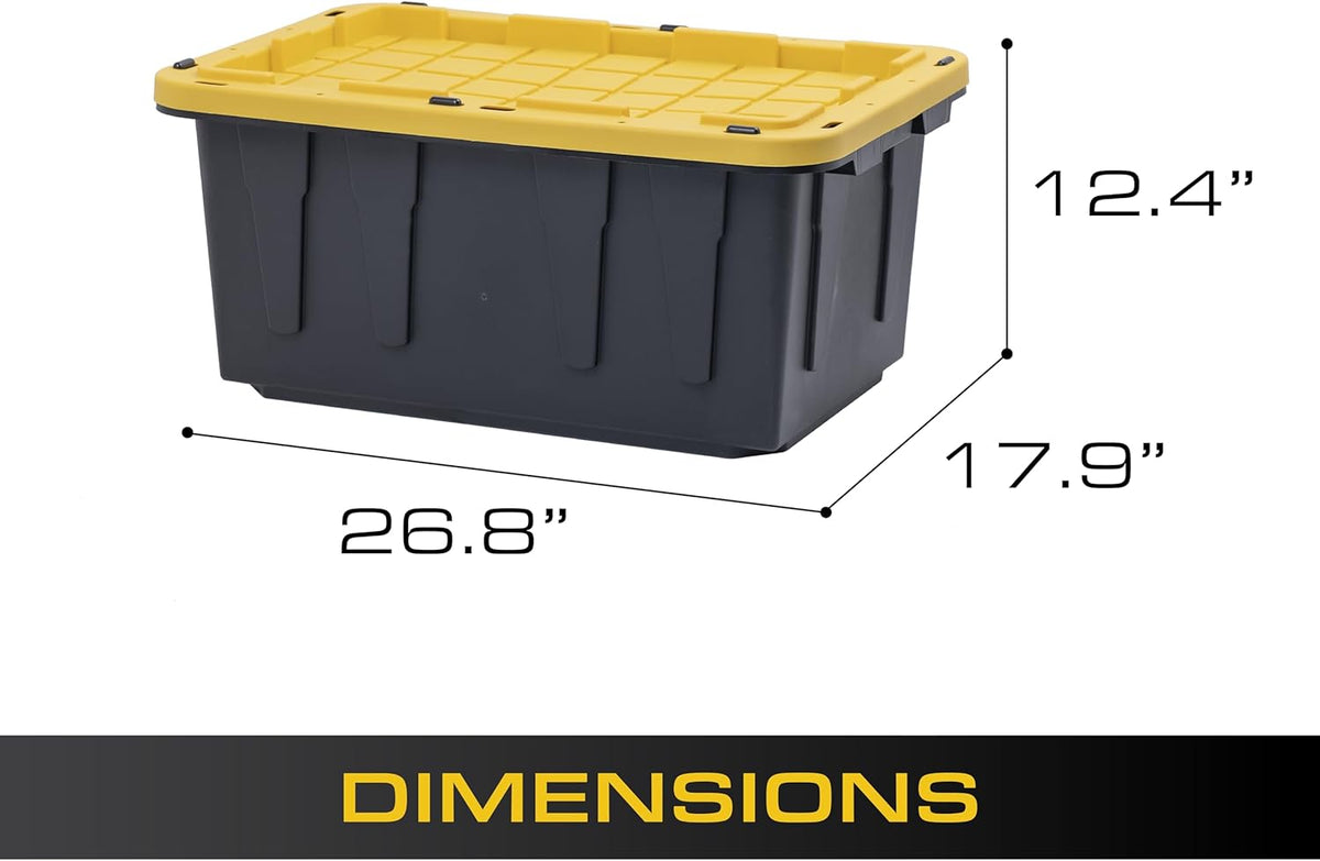 BLACK & YELLOW, 17-Gallon Heavy Duty Tough Storage Container & Snap-Tight Lid, (12.5"H x 18"W x 26.9"D), Weather-Resistant Design and Stackable Organization Tote [2 Pack]
