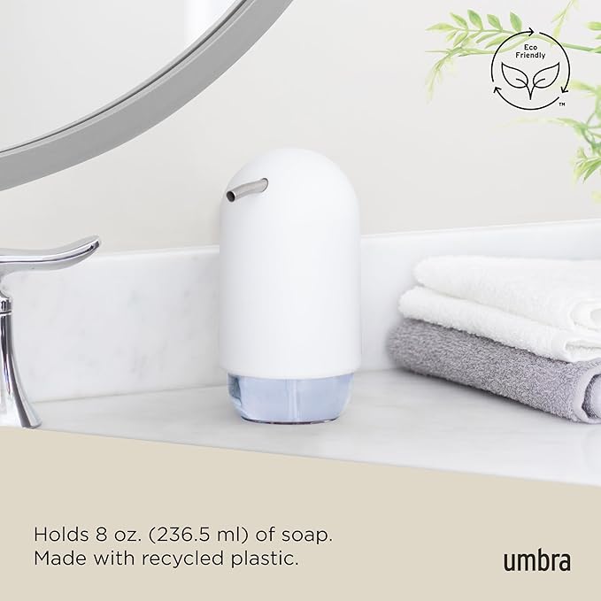 Umbra Touch Soap Dispenser Pump 13 oz (384 ml) Capacity for Liquid Soap or Hand Sanitizer, Easy to Refill, White