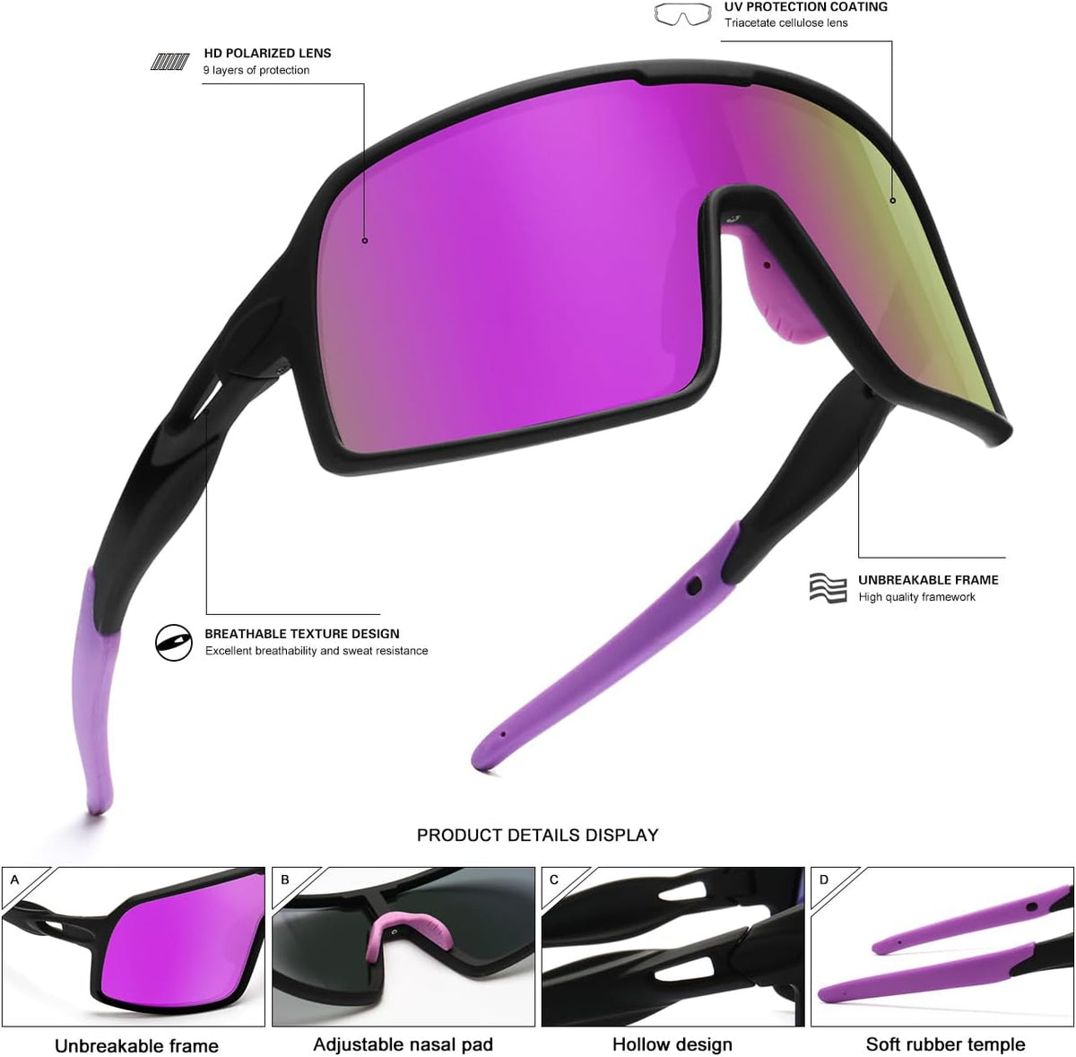 Polarized Sports Sunglasses for Men and Women Cycling Glasses UV Protection Goggles for Mountain Bike Running Fishing