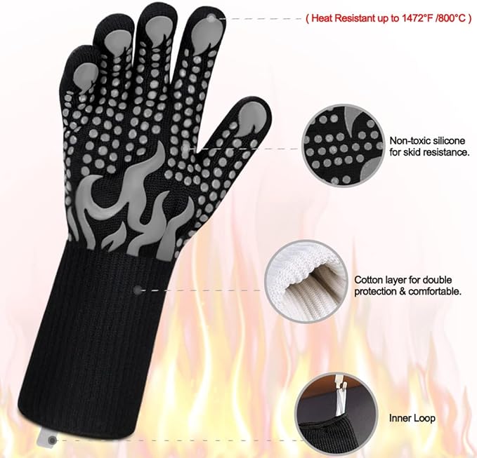 Comsmart BBQ Gloves, 1472F Heat Resistant Silicone Non-Slip Oven Mitts, Long Kitchen Gloves Perfect for Grilling, Cooking, Baking, Cutting
