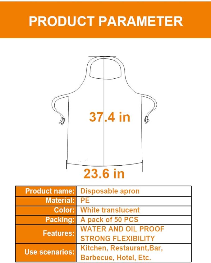 Disposable Aprons (50 Count), Plastic apron for Painting Party, Cooking, Housework, Picnic etc.
