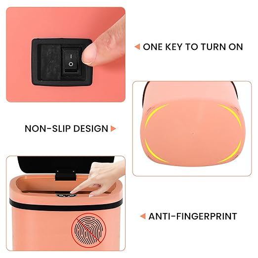 13 Gallon Trash Can,50Liter Plastic High-Capacity Automatic Kitchen Trash Can with Lid,Motion Sensor Touch Free Garbage Cans for Bathroom, Bedroom, and Kitchen (3, Pink)