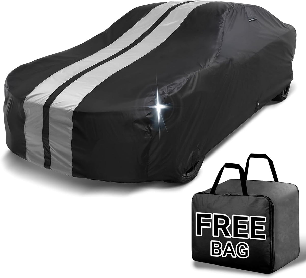 iCarCover Custom Car Cover for Buick Special 2-Door, 4-Door (1950-1958) Waterproof All-Weather Rain Snow UV Sun Protector Full Exterior Indoor Outdoor Car Cover (Stripe - Black/Gray)
