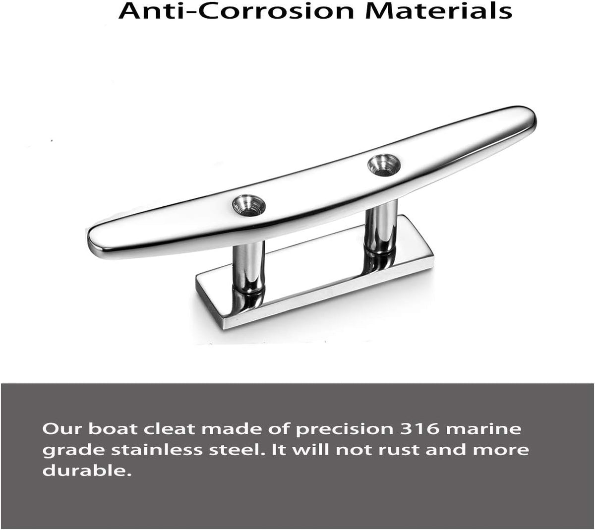 Boat Cleat 6 Inch Open Base 2 Pcs, Dock Cleat Heavy Duty 316 Stainless Steel，Curtain Tie, Hook, Include Installation Screws