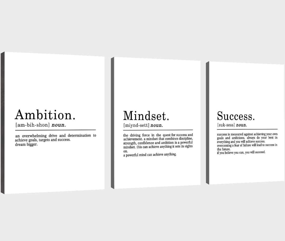 EPHANY ART - Inspirational Canvas Prints - Mindset Quotes, Motivational Wall Art Success Framed Entrepreneur Poster - Positive Quotes Wall Poster for Home Office Workplace (L-3pcs, 24x36inchx3pcs)