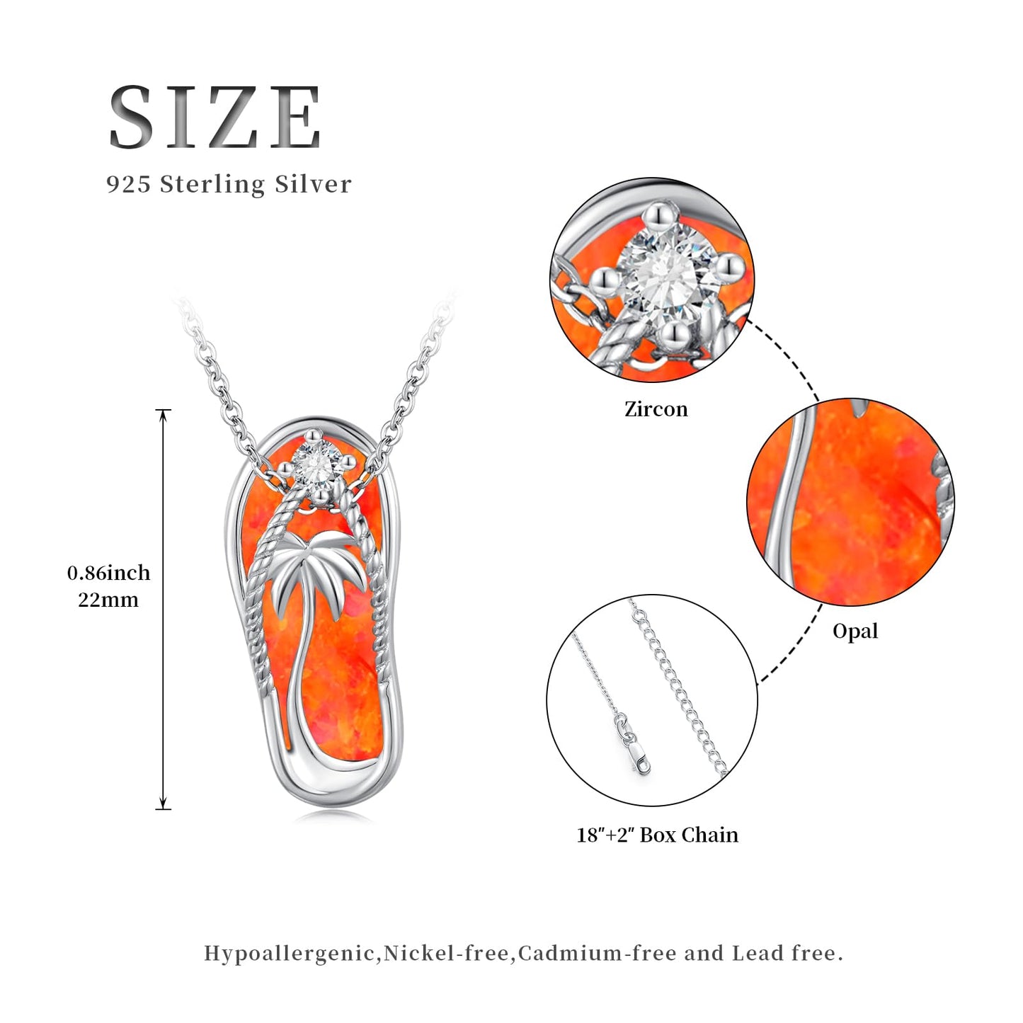 Midir&Etain Fire Opal Flip Flop Necklace 925 Sterling Silver Beach Palm Tree Pendant Hawaiian Necklace Flip-Flop Beachy Fire Opal Jewelry for Women