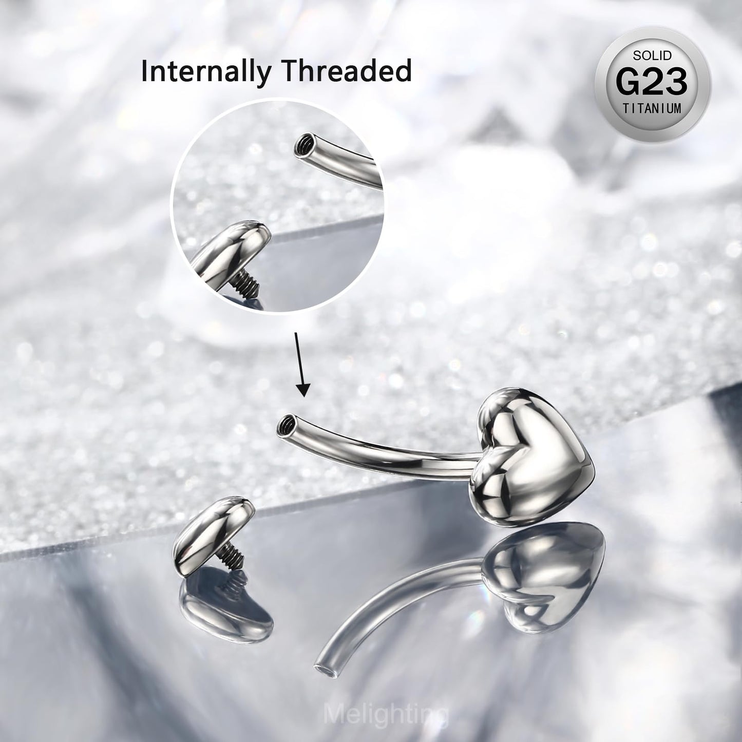 Melighting Titanium Belly Button Ring 14G Heart Belly Ring Internally Threaded G23 Titanium Navel Piercing Hoop Navel Barbell Body Piercing Jewelry 10 mm