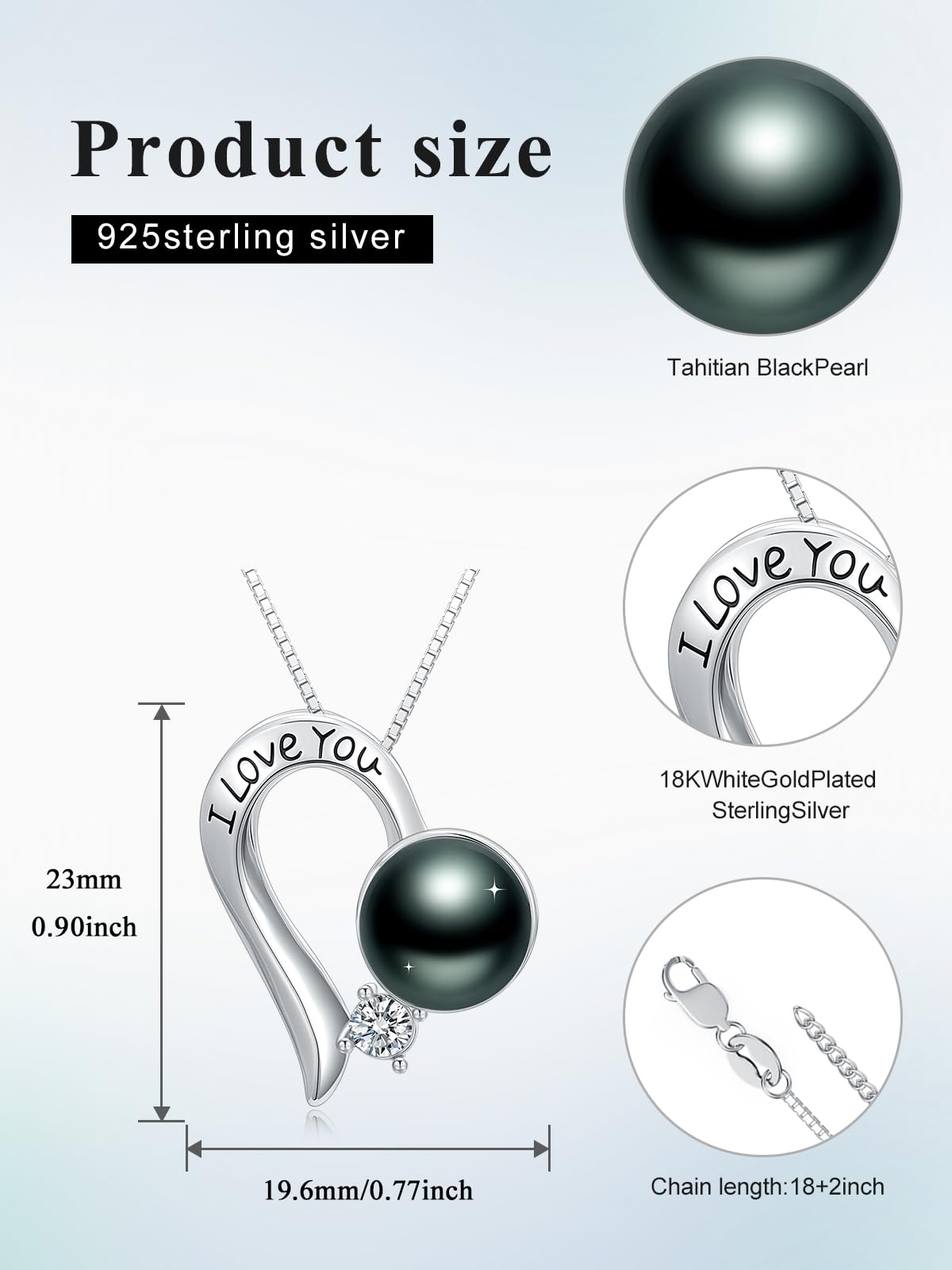 KANNSOAR Tahitian Black Pearl Necklace, 18K Gold Plated, I Love You Heart Pendant 9MM Pearl Jewelry Anniversary Wedding Valentines Day Christmas Mothers Day Gift for Women Girlfriend Wife Mom