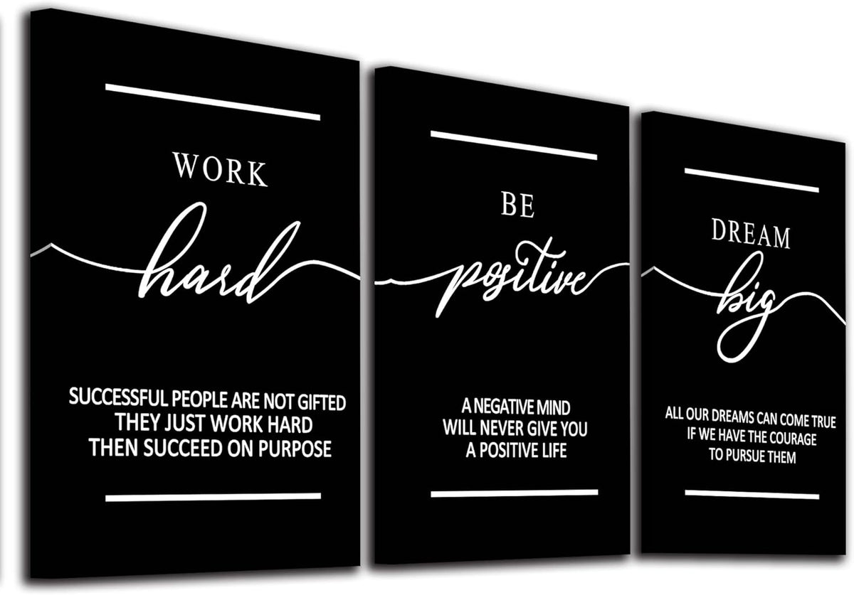 Motivational Wall Art - Inspirational Canvas Poster Prints Black Quotes Paintings Picture Entrepreneur Positive Quotes Office Wall Decor Decoration for Living Room Bedroom Framed