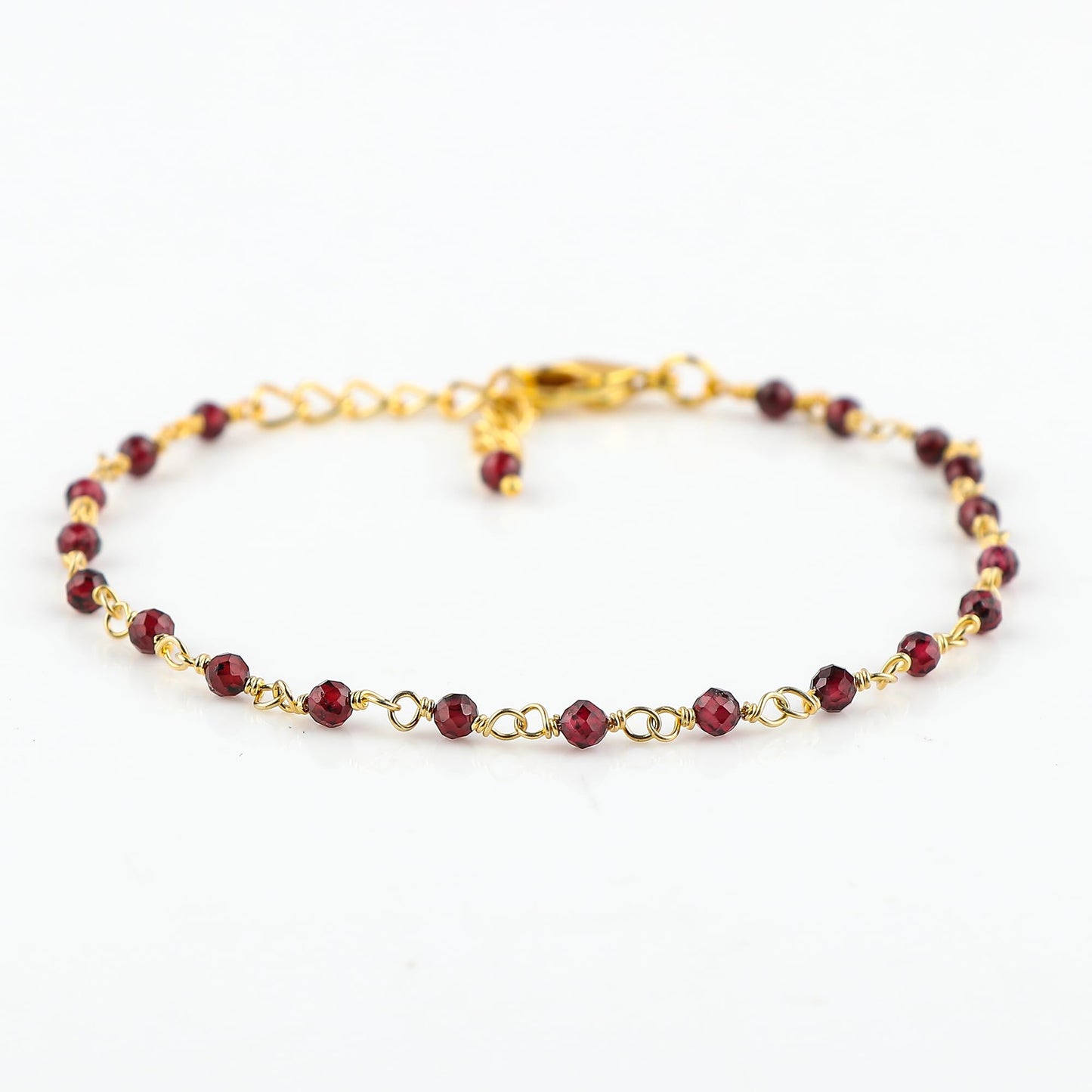 CRYSTALINES (3pcs Natural Garnet Gemstone Cluster Jewelry Combo Set, 14K Gold Plated, Microfaceted Beads Rosary Chain, Handmade Hypoallergenic Jewelry - Bracelets, Necklace, Earrings for Women