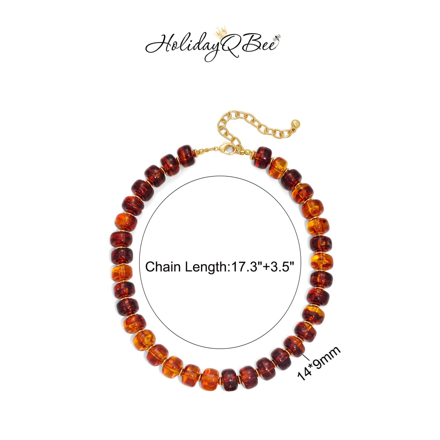 HolidayQbee Beaded Necklace for Women Boho Bead Chunky Necklace Big Bead Necklace Fashion Trendy Summer Amber Resin Beaded Necklaces Jewelry Gifts
