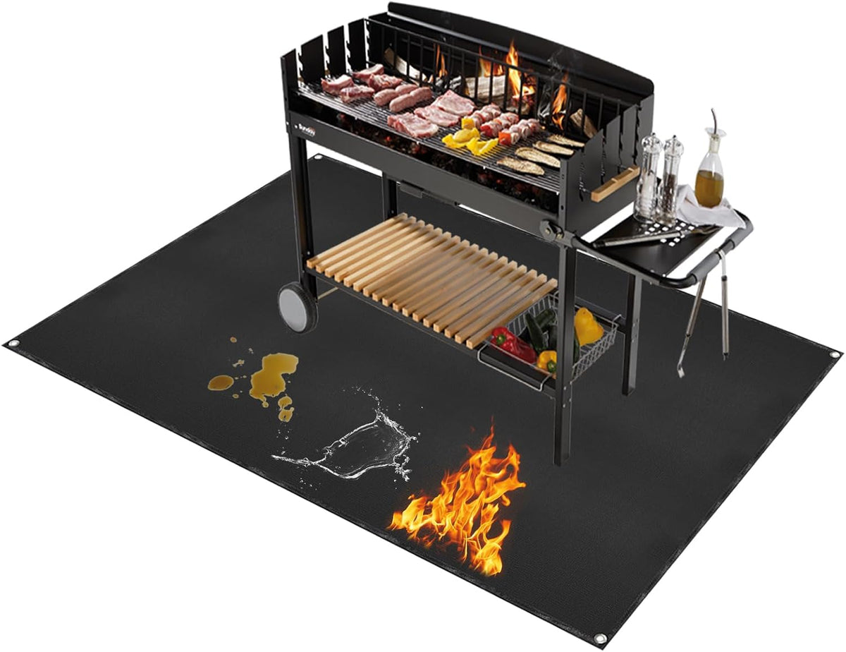 Under Grill Mat for Outdoor Grilling, 32 x 48 inches Double-Sided Fireproof Waterproof BBQ Protector for Deck and Patio Under Grill Mat for Outdoor BBQ
