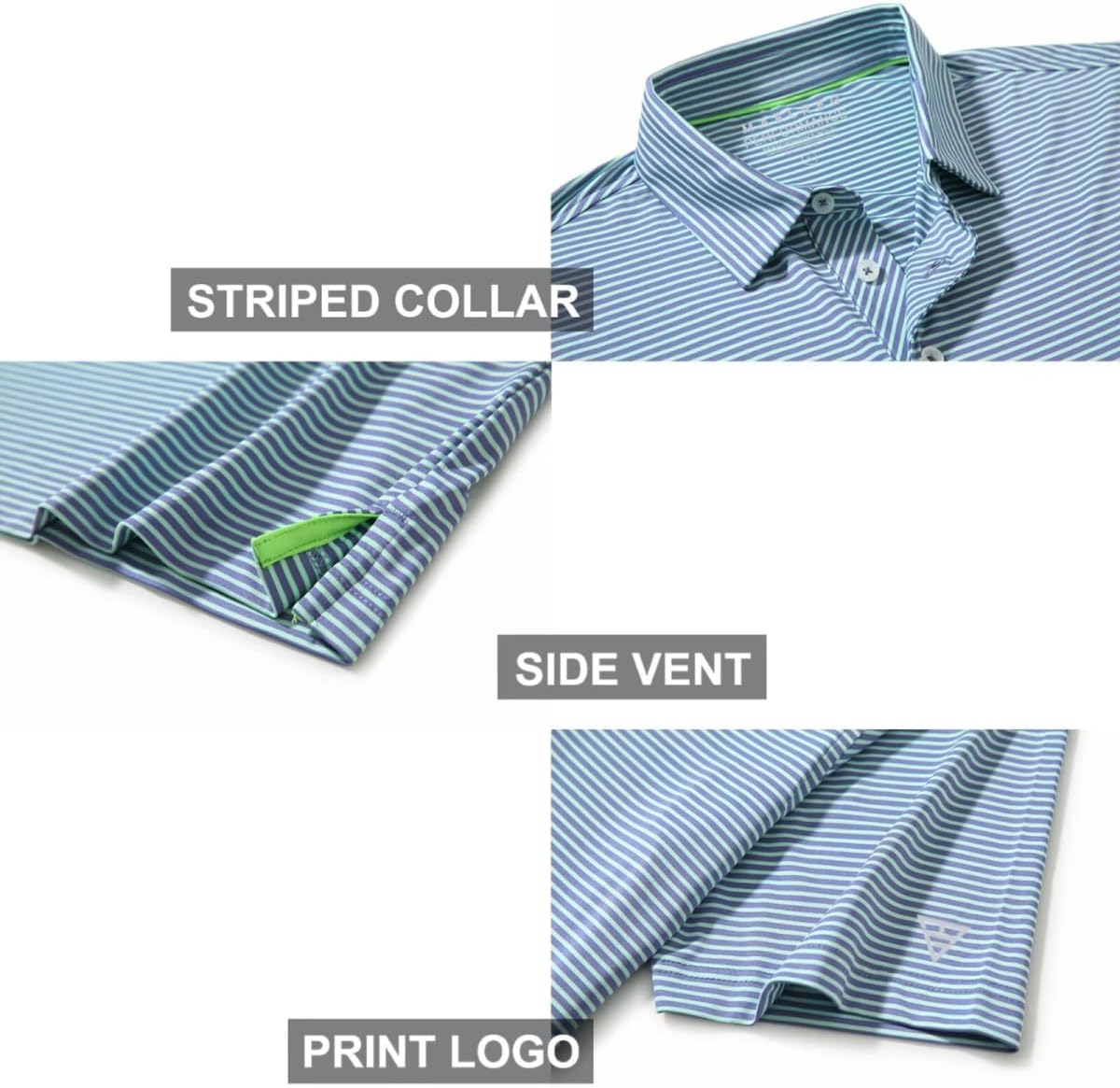 Men's Golf Polo Shirts Short Sleeve Striped Performance Moisture Wicking Dry Fit Golf Shirts for Men