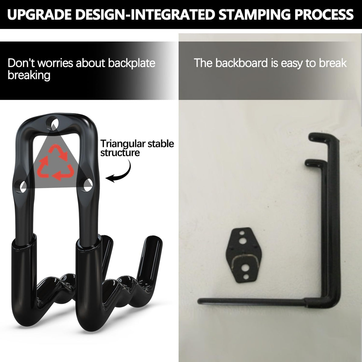 3-H Heavy Duty Garage Hooks 6 Pack, One-Piece Construction Garage Wall Hooks, Garage Hanger & Organizer Wall Mount for Ladders, Bikes, Chairs, WeedEaters, Shovels, Garden Tools (Black)