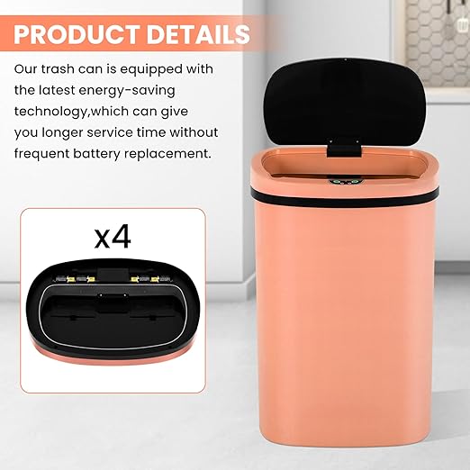 13 Gallon Trash Can,50Liter Plastic High-Capacity Automatic Kitchen Trash Can with Lid,Motion Sensor Touch Free Garbage Cans for Bathroom, Bedroom, and Kitchen (3, Pink)