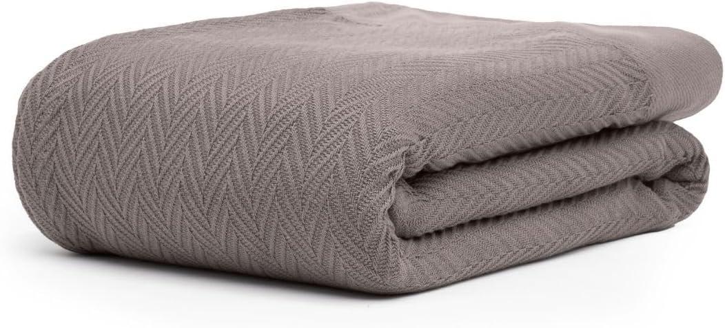 100% Cotton Herringbone Blankets, 66"X90" Twin, Throw Blanket for Bed, All Season Cotton Blanket, Cozy Blanket,Throws & Bed Blanket, Throw Blanket for Couch, Modern Home Decor -Charcoal Grey