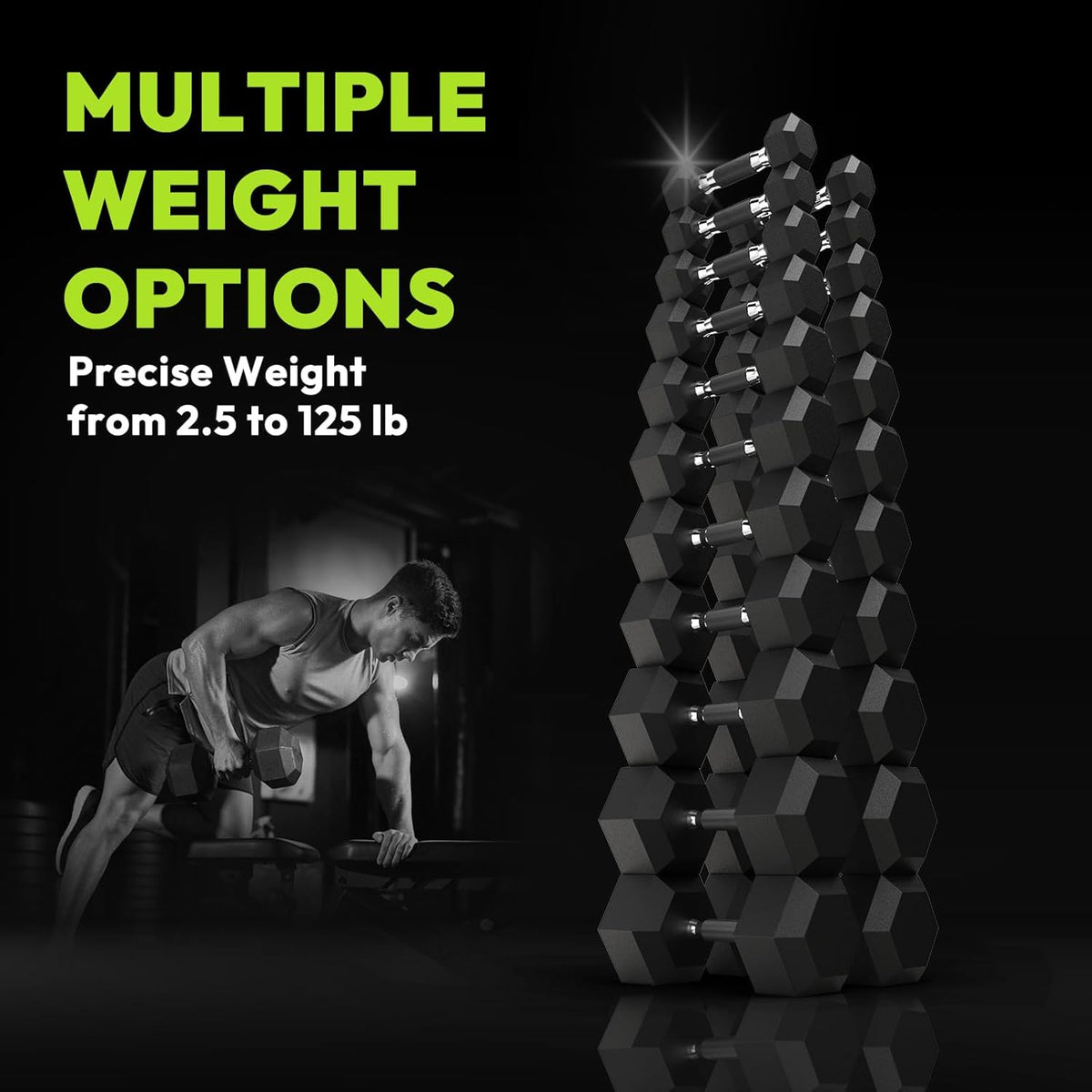 Hex Dumbbell Set 2.5-400 lb, Rubber Encased Exercise & Fitness Dumbbells, Weights Dumbbells Set of 2, Hand Weight for Strength Training