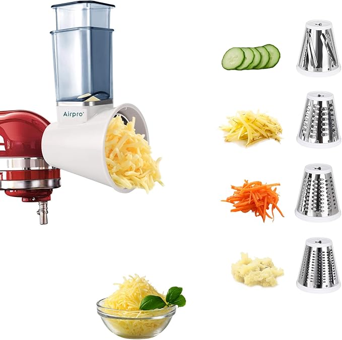 Slicer Shredder Attachment for Kitchenaid Stand Mixer, Salad Machine with Vegetable Slicer, Salad Maker, Food Slicers Cheese Grater Attachments for Kitchenaid Mixer Dishwasher Safe By Airpro,Blue