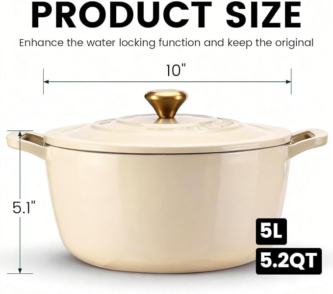 Enameled Cast Iron Dutch Oven - JINCHUFURI 5 Quart Cast Iron Dutch Oven Enameled Oven with Lid for Sourdough Bread Baking, Pre-Seasoned Pot Oven Safe